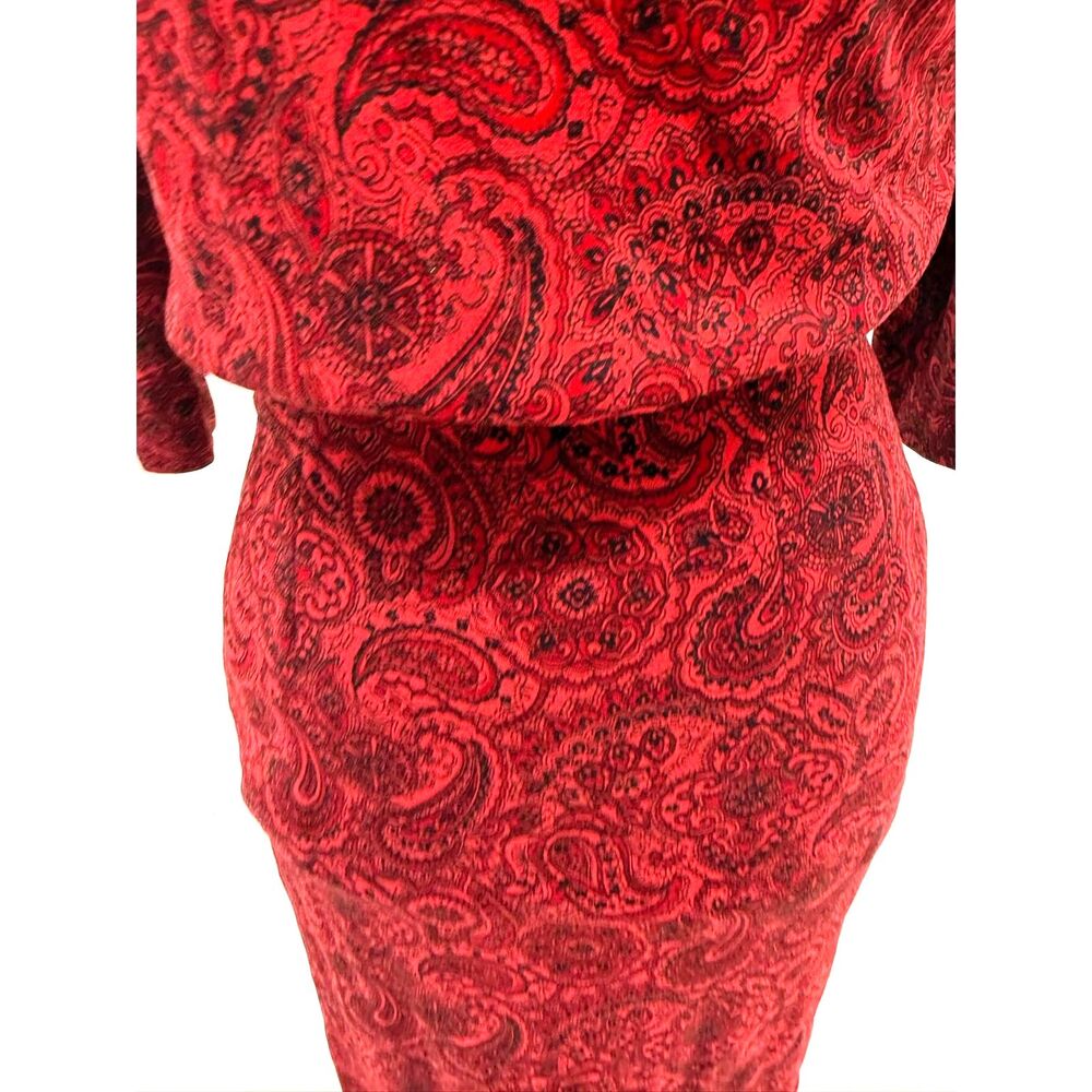 Vintage 60s paisley red pencil below knee dress - Picture 4 of 9